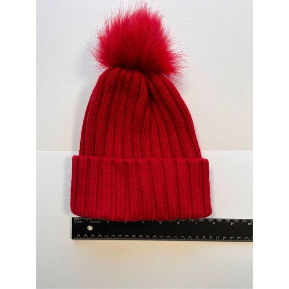 Athleta Ribbed Pom Pom Beanie Wool Blend Hat Candy Red NWOT 1 Size Style 511177 - Picture 8 of 9
